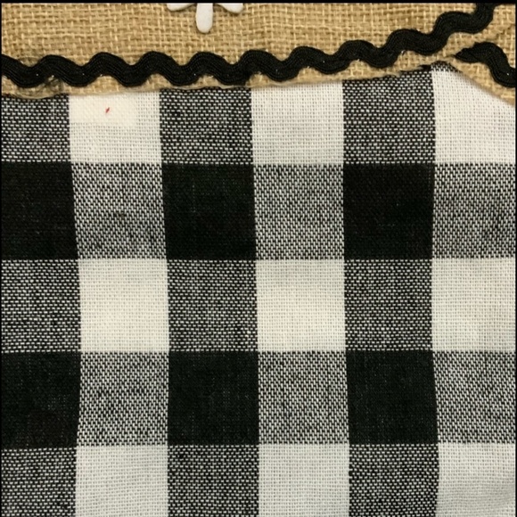 Christmas Stockings Buffalo Plaid Check Black White Burlap Set of 2 - Picture 5 of 8